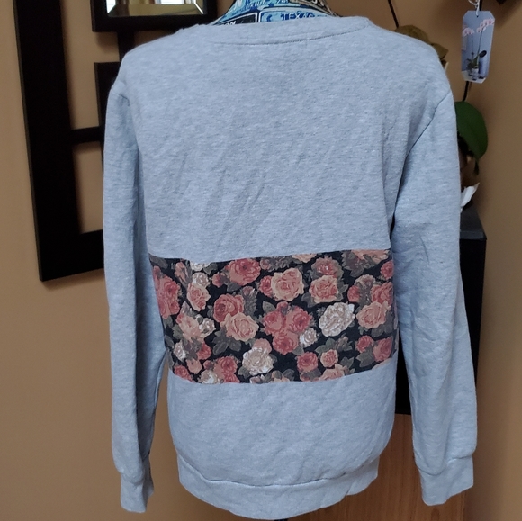 GRAY SWEATSHIRT WITH FLORAL STRIPE - Picture 6 of 8